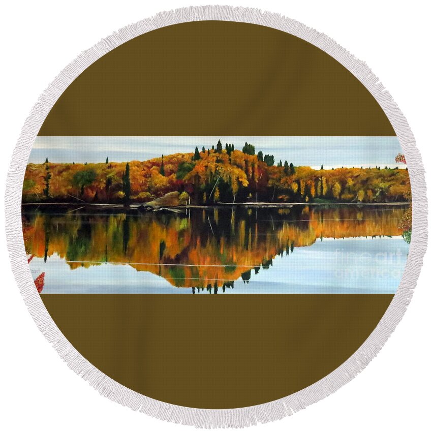 Reflection Round Beach Towel featuring the painting Autumn Showcase by Marilyn McNish