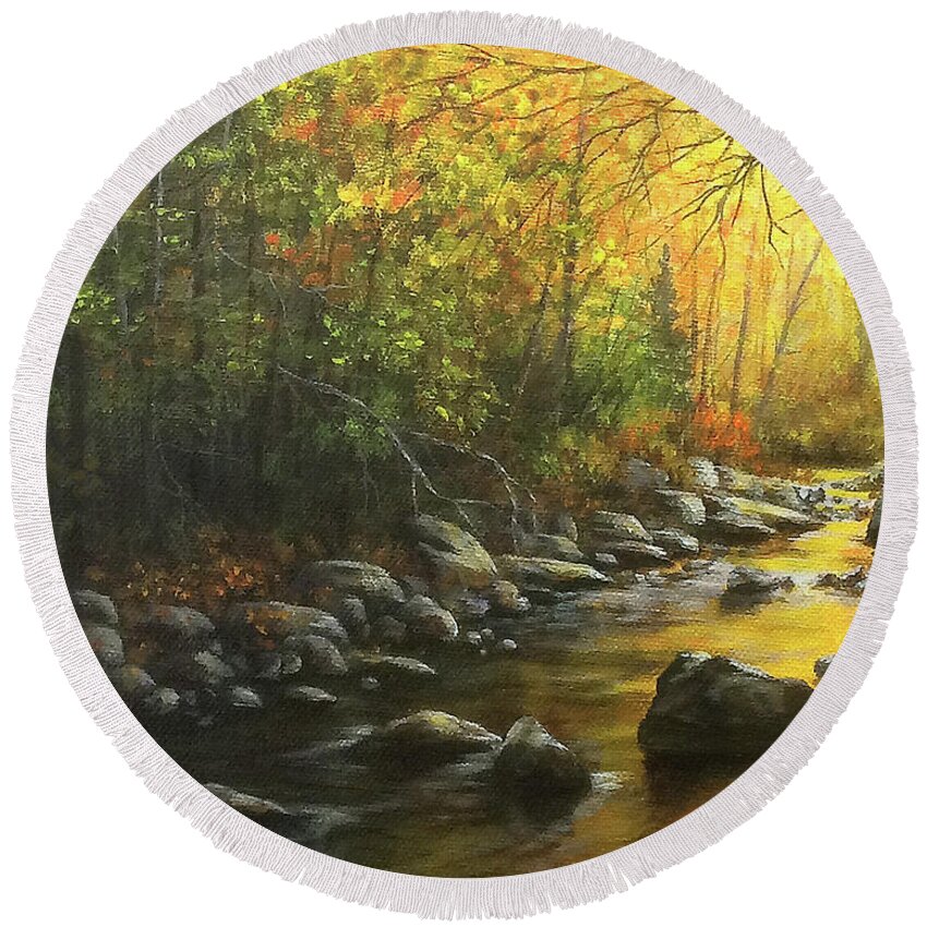 Autumn Round Beach Towel featuring the painting Autumn Stream by Kim Lockman