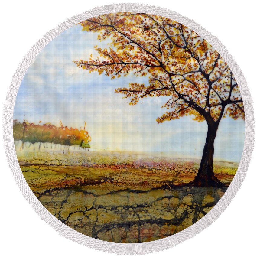 Encaustic Wax Round Beach Towel featuring the painting Autumn Trees by Jennifer Creech