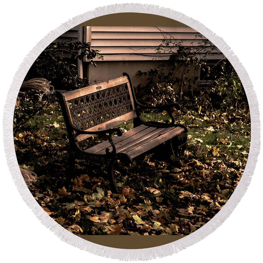 Bench Round Beach Towel featuring the photograph Autumnal Solace by Leon deVose