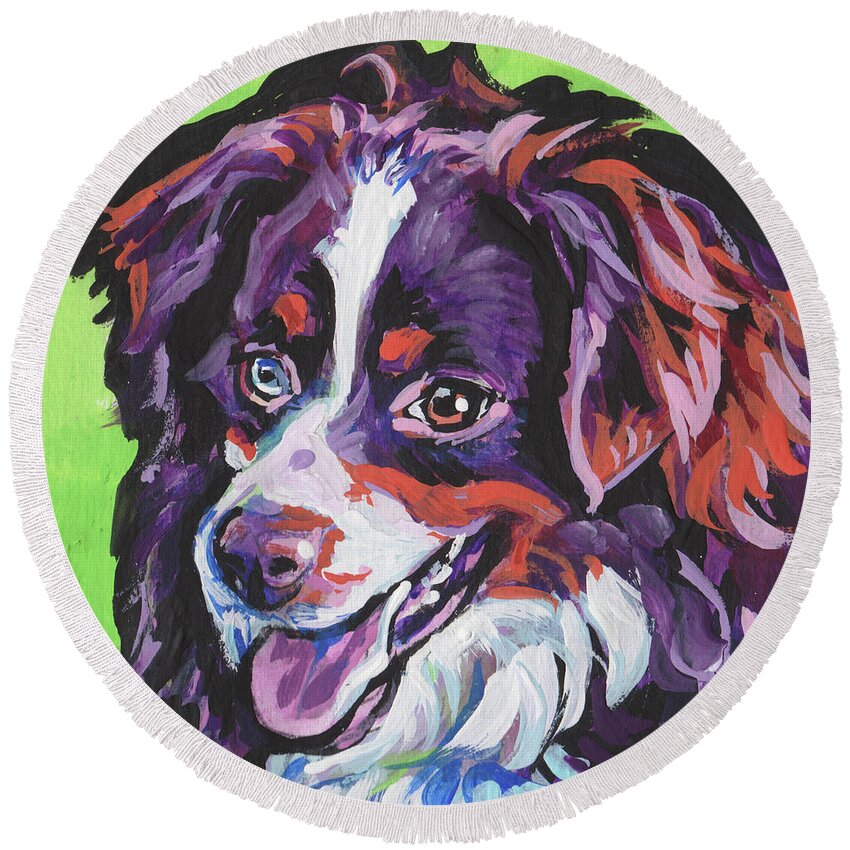 Miniature Australian Shepherd Round Beach Towel featuring the painting AuuuwSome by Lea