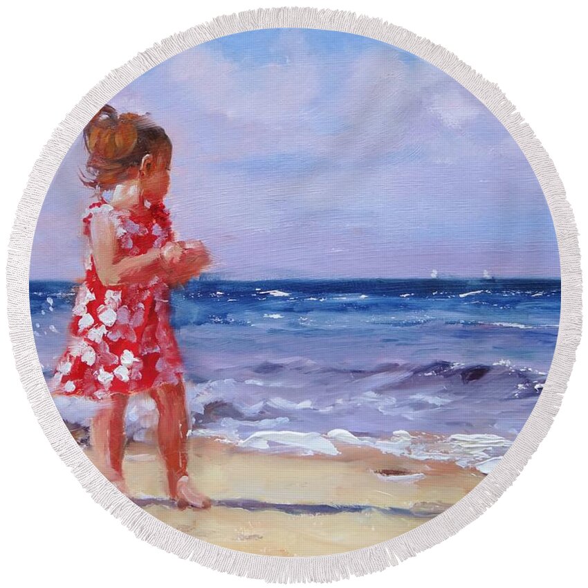 Beach Round Beach Towel featuring the painting Ava Rosie by Laura Lee Zanghetti