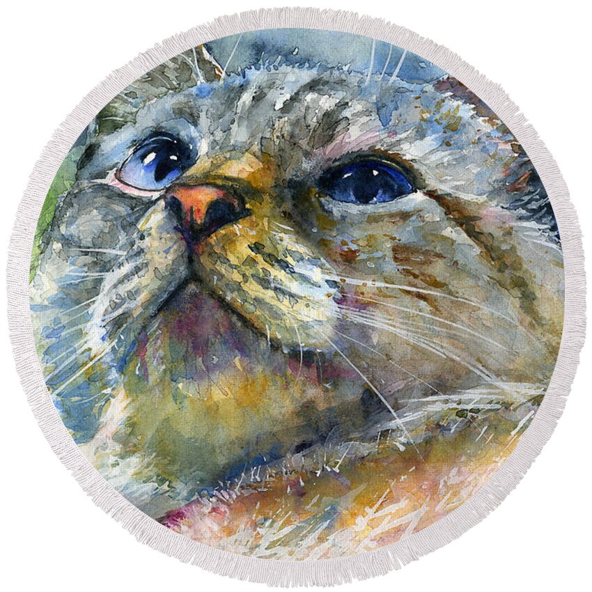 Cat Round Beach Towel featuring the painting Avalon C by John D Benson