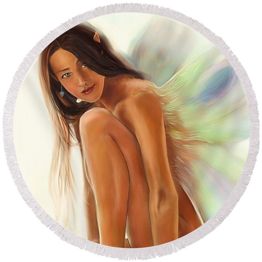 Fairy Round Beach Towel featuring the painting Avril by Maggie Terlecki