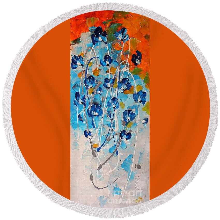 Flower Modern Art Round Beach Towel featuring the painting Awakening by Preethi Mathialagan