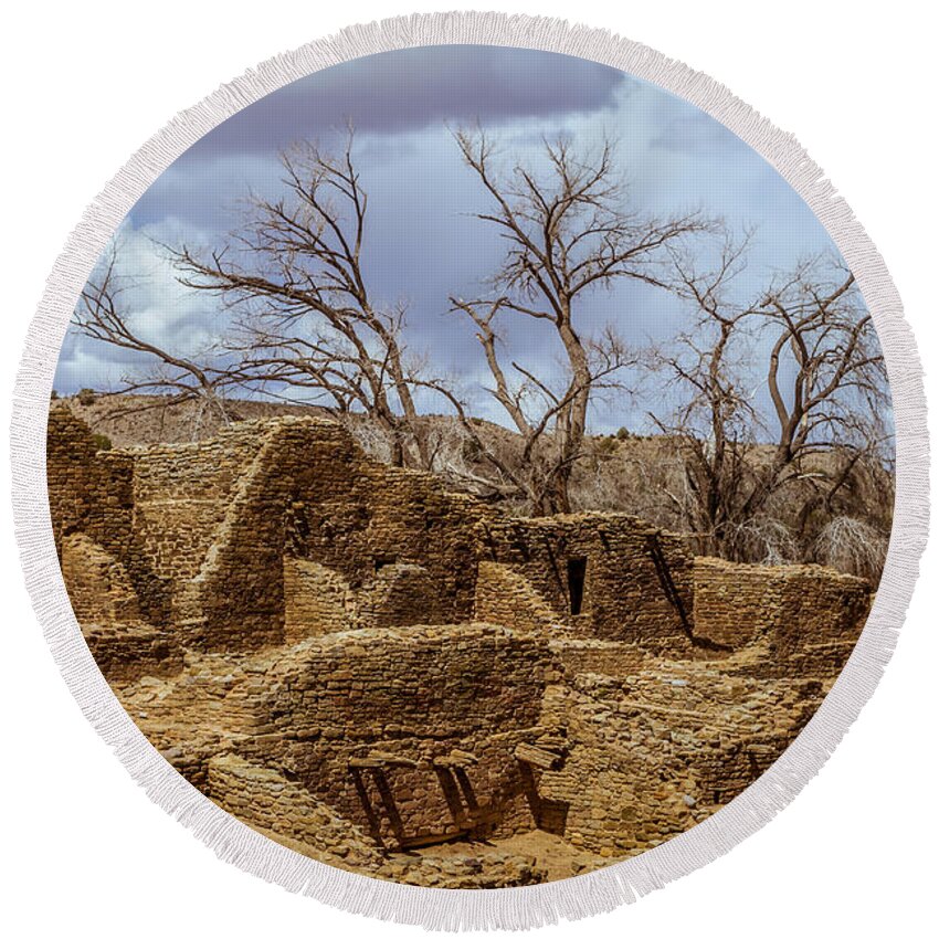 Aztec Round Beach Towel featuring the photograph Aztec Ruins, New Mexico by Ron Pate