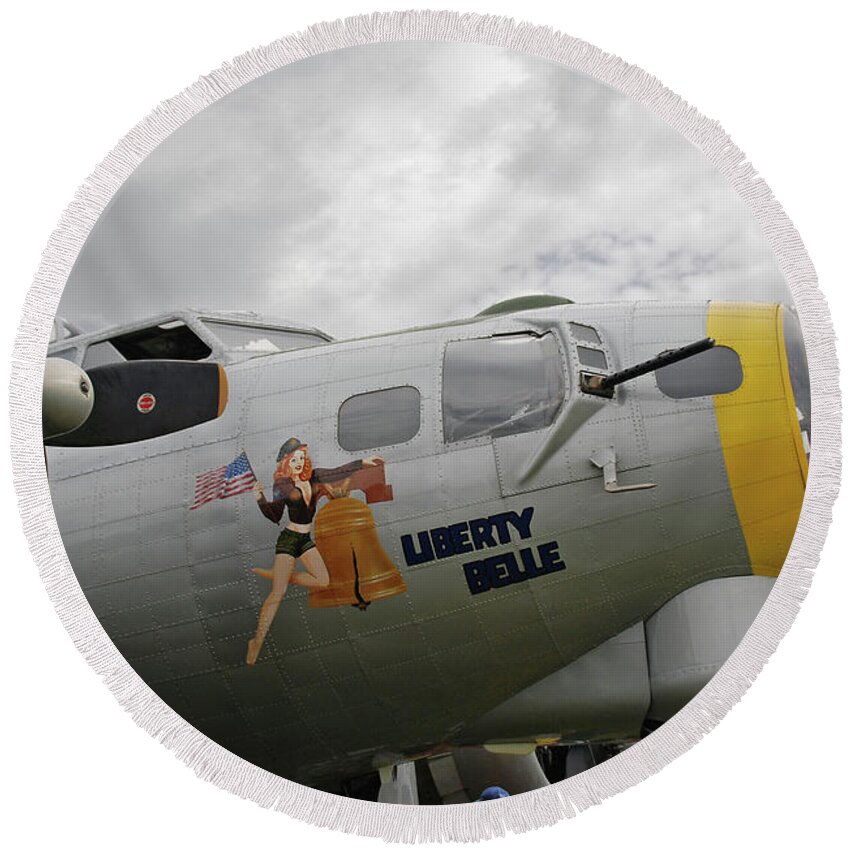 Airplane Round Beach Towel featuring the photograph B-17 Liberty Belle by Guy Whiteley