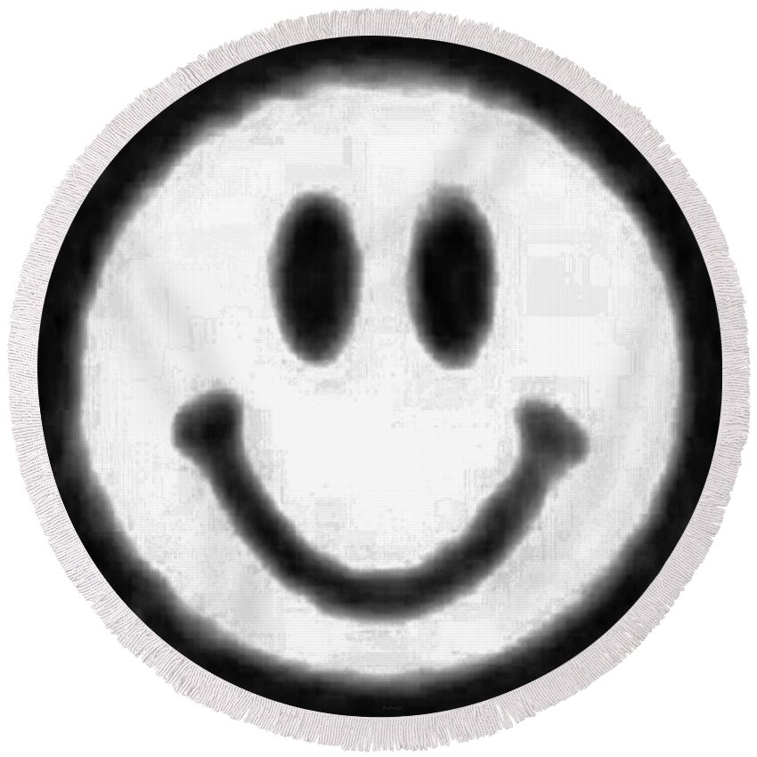 Smiley Round Beach Towel featuring the photograph B W Smiley by Rob Hans