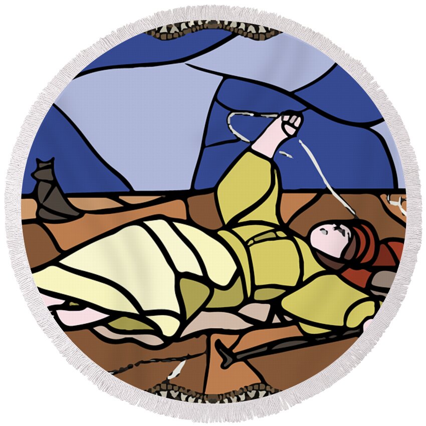 Babie-lato Round Beach Towel featuring the digital art Babie lato stained glass version by Piotr Dulski