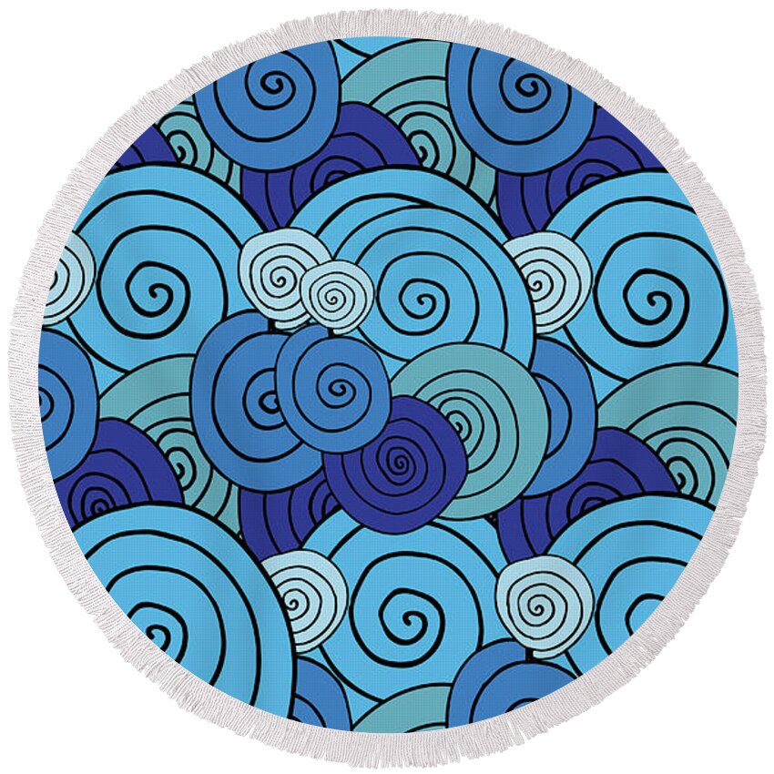 Baby Blue Round Beach Towel featuring the digital art Baby Blue Swirls And Spirals by Irina Sztukowski