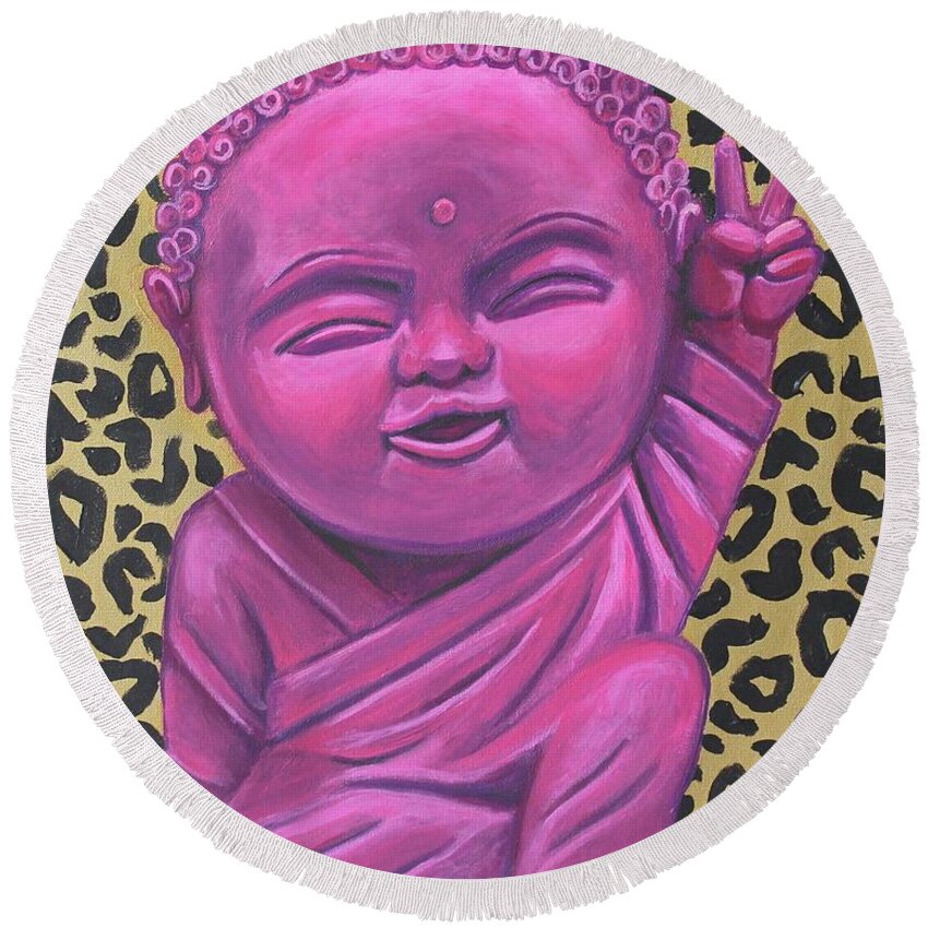 Buddha Round Beach Towel featuring the painting Baby Buddha 2 by Ashley Lane