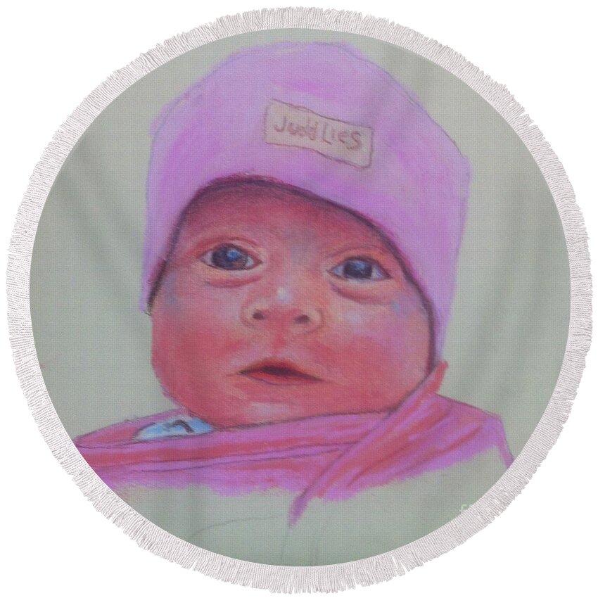 Pastels Round Beach Towel featuring the pastel Baby Lennox by Rae Smith PAC