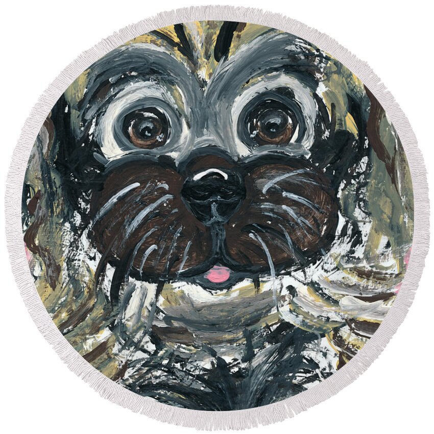 Pekingese Round Beach Towel featuring the painting Baby Oh Baby by Ania M Milo