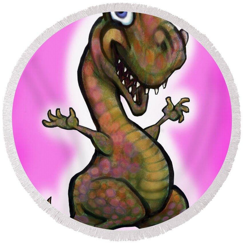 Baby Round Beach Towel featuring the painting Baby T-Rex Pink by Kevin Middleton