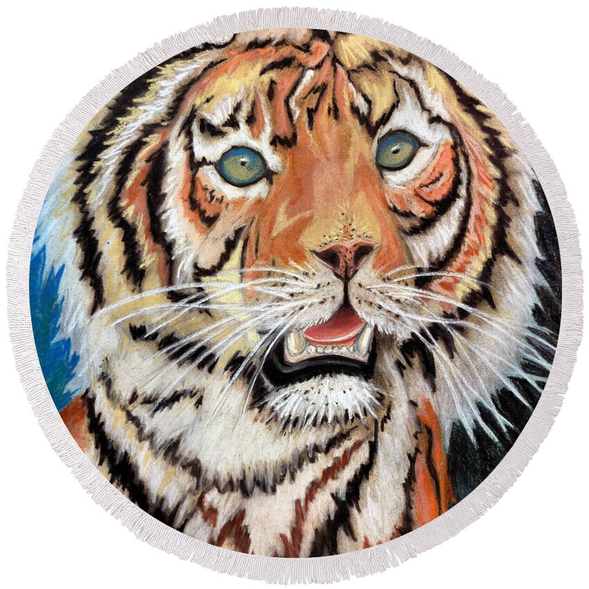 Tiger Round Beach Towel featuring the pastel Baby Tiger by Alban Dizdari