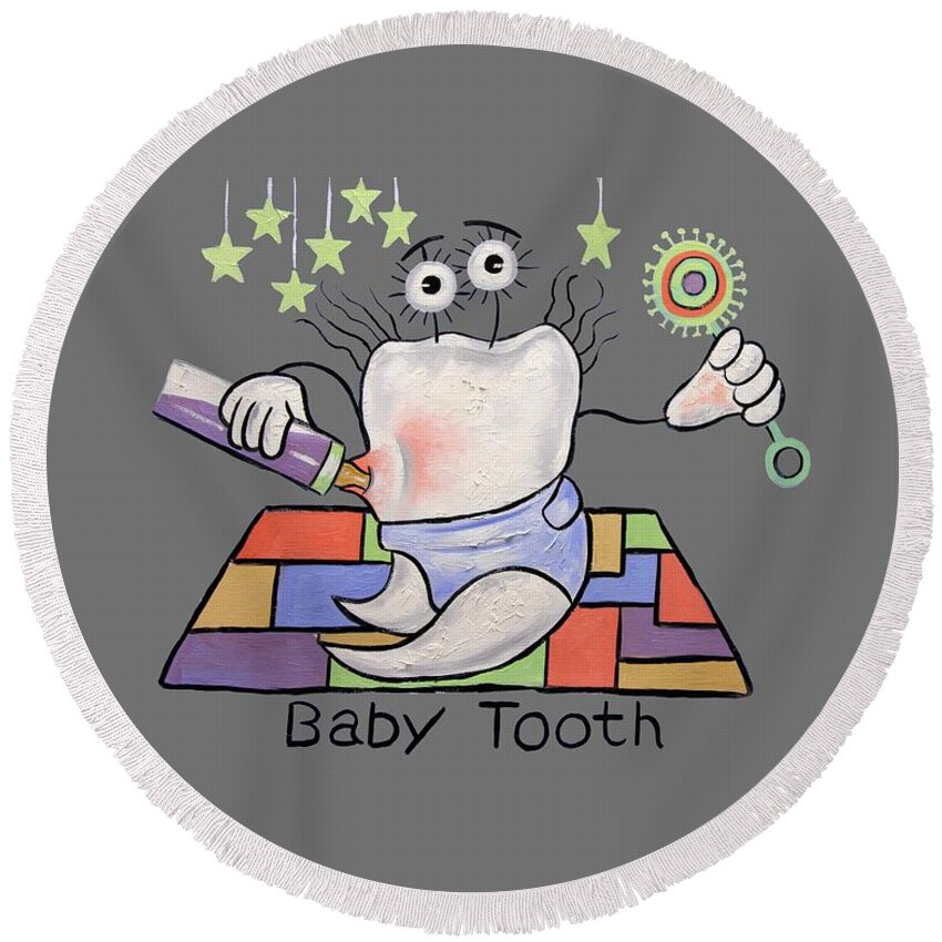Baby Tooth T-shirts Round Beach Towel featuring the painting Baby Tooth T-Shirt by Anthony Falbo