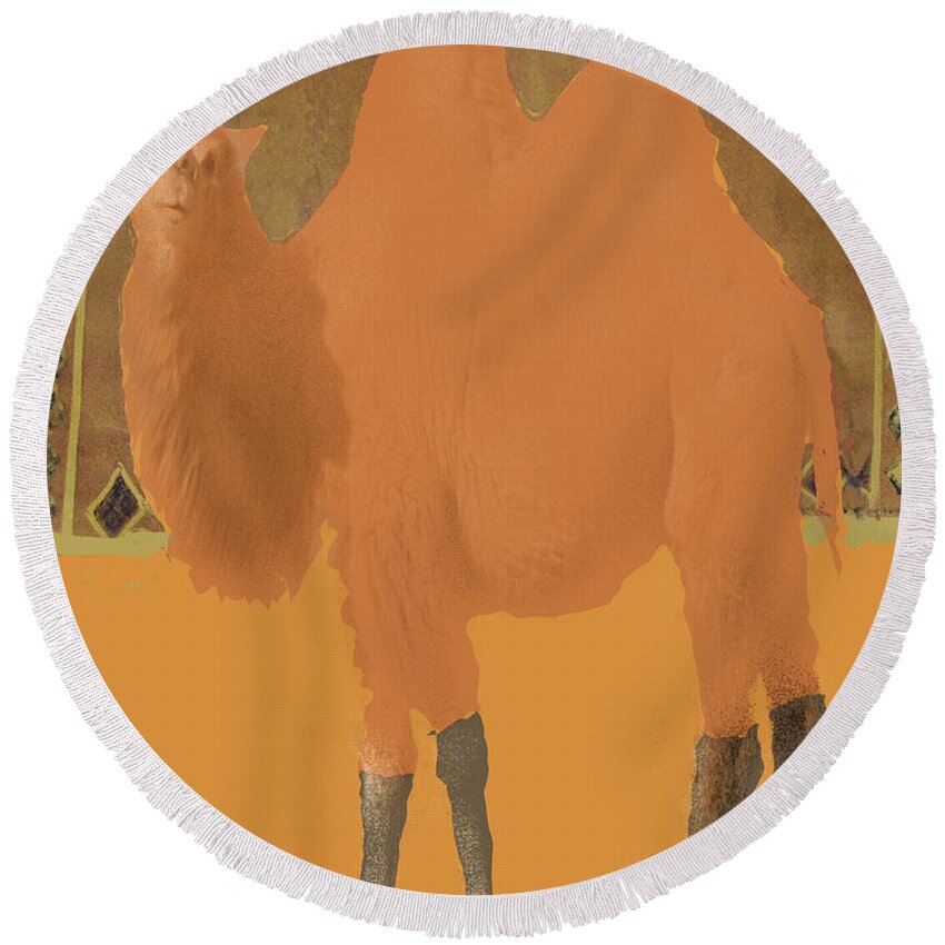 Camel Round Beach Towel featuring the painting Bactrain Camel by Thomas Tribby