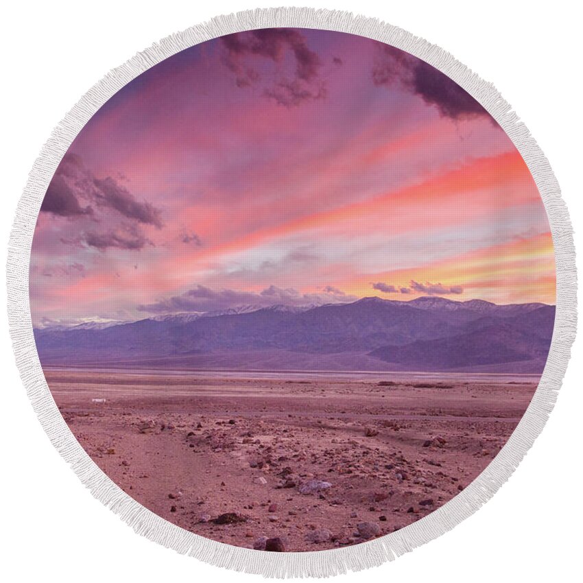 Death Valley National Park Sunset Round Beach Towel featuring the photograph Badwater sunset by Kunal Mehra