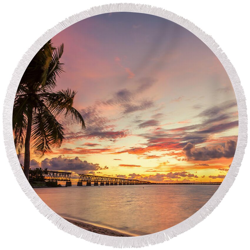 Florida Round Beach Towel featuring the photograph Bahia Honda State Park Sunset by Stefan Mazzola