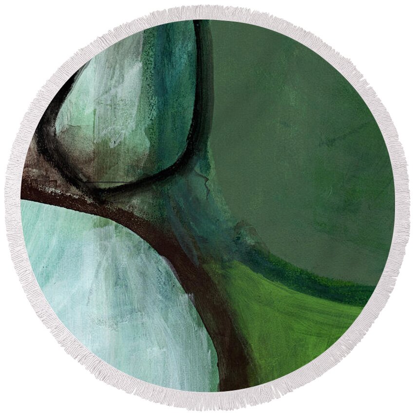 Abstract Round Beach Towel featuring the painting Balancing Stones by Linda Woods