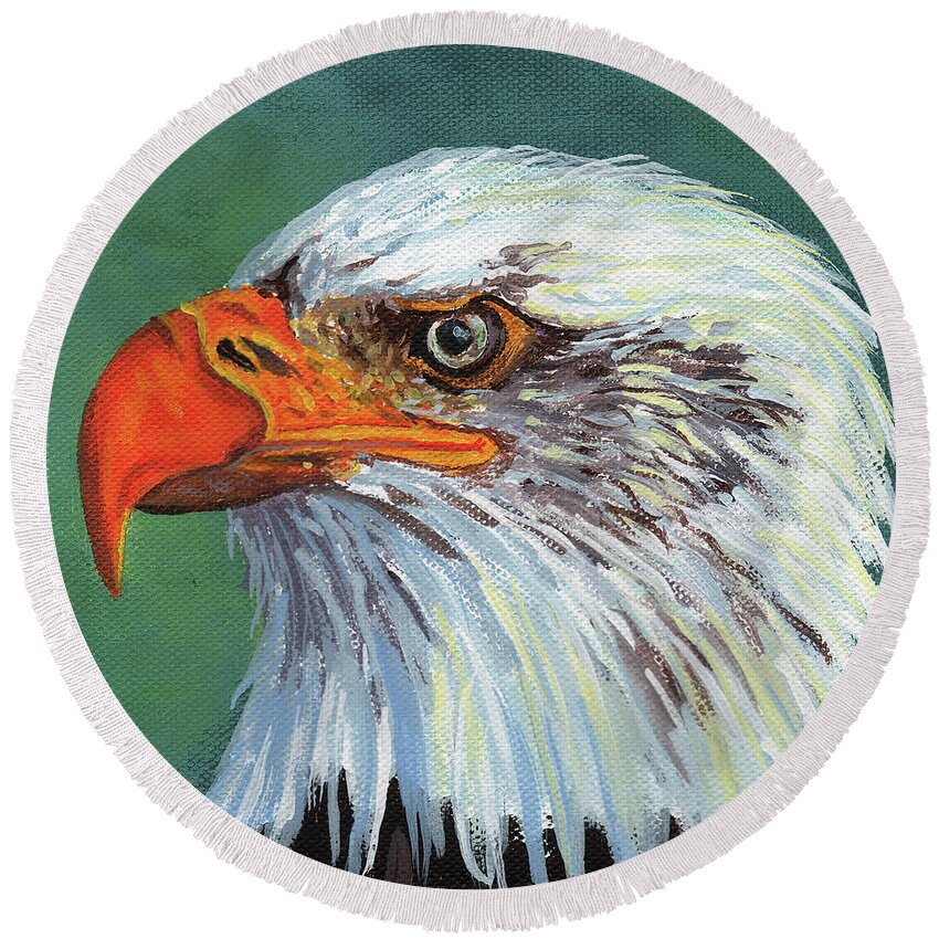 Timithy Round Beach Towel featuring the painting Bald Eagle by Timithy L Gordon