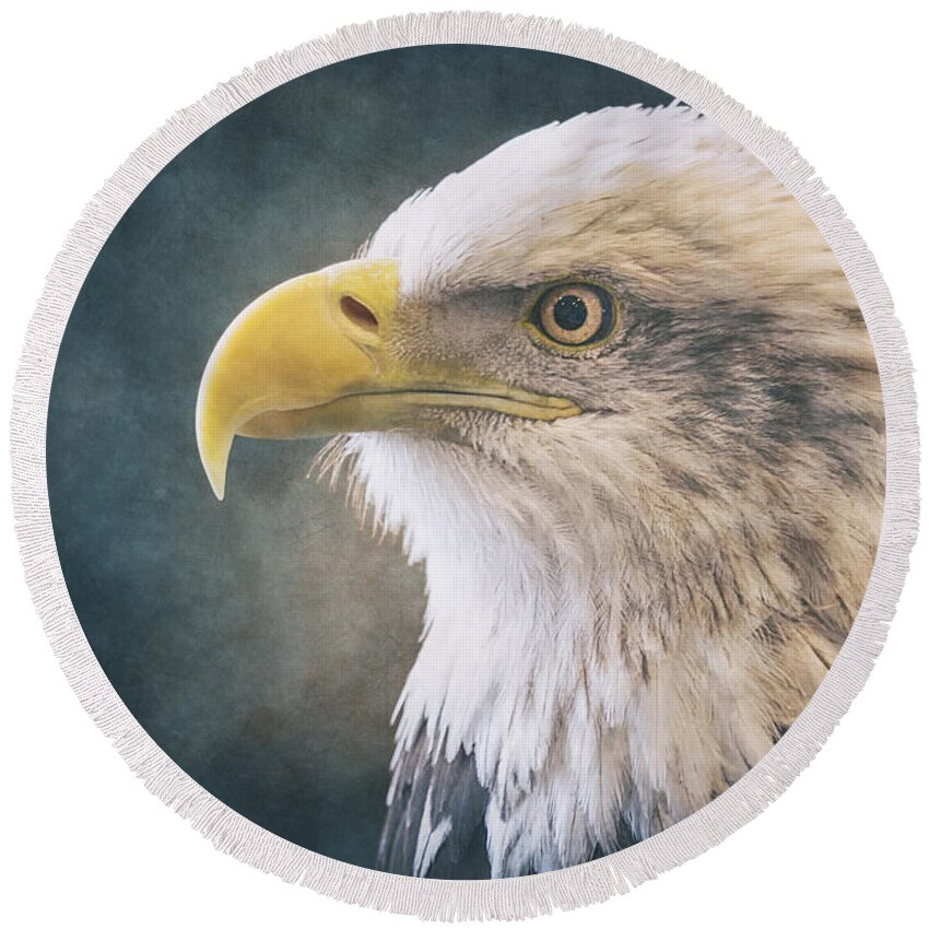 Eagle Round Beach Towel featuring the photograph Baldy On Blue by Bill and Linda Tiepelman
