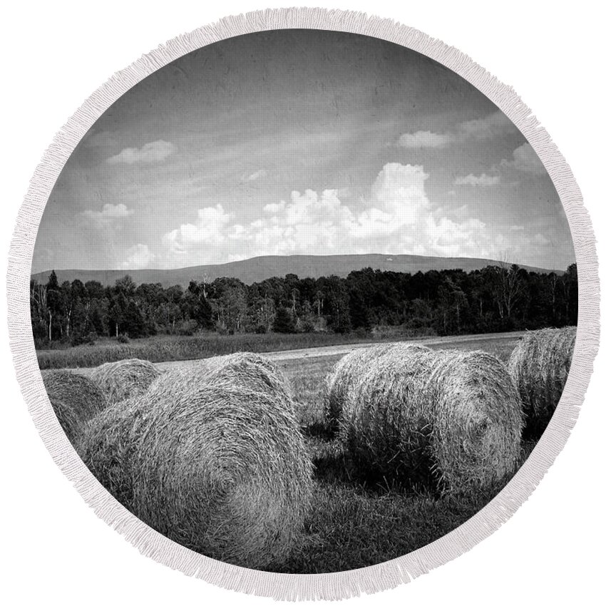 Bales Round Beach Towel featuring the photograph Bales in Monochrome by Onedayoneimage Photography