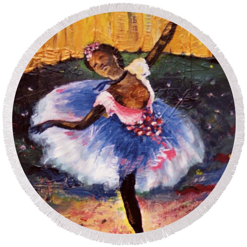 Ballerina Round Beach Towel featuring the painting Ballerina Girl by Arthur Covington