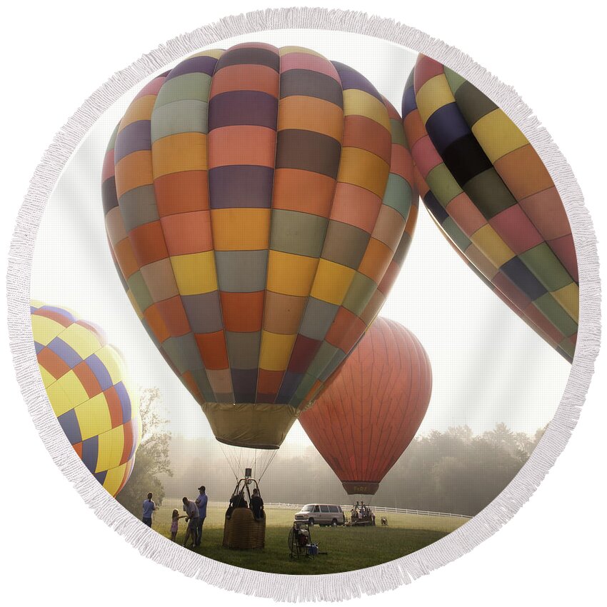 Asheville Hotair Balloons Round Beach Towel featuring the photograph Balloon Day is a Happy Day by Rob Travis