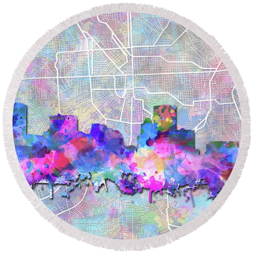 Baltimore Round Beach Towel featuring the painting Baltimore Skyline Watercolor 6 by Bekim M
