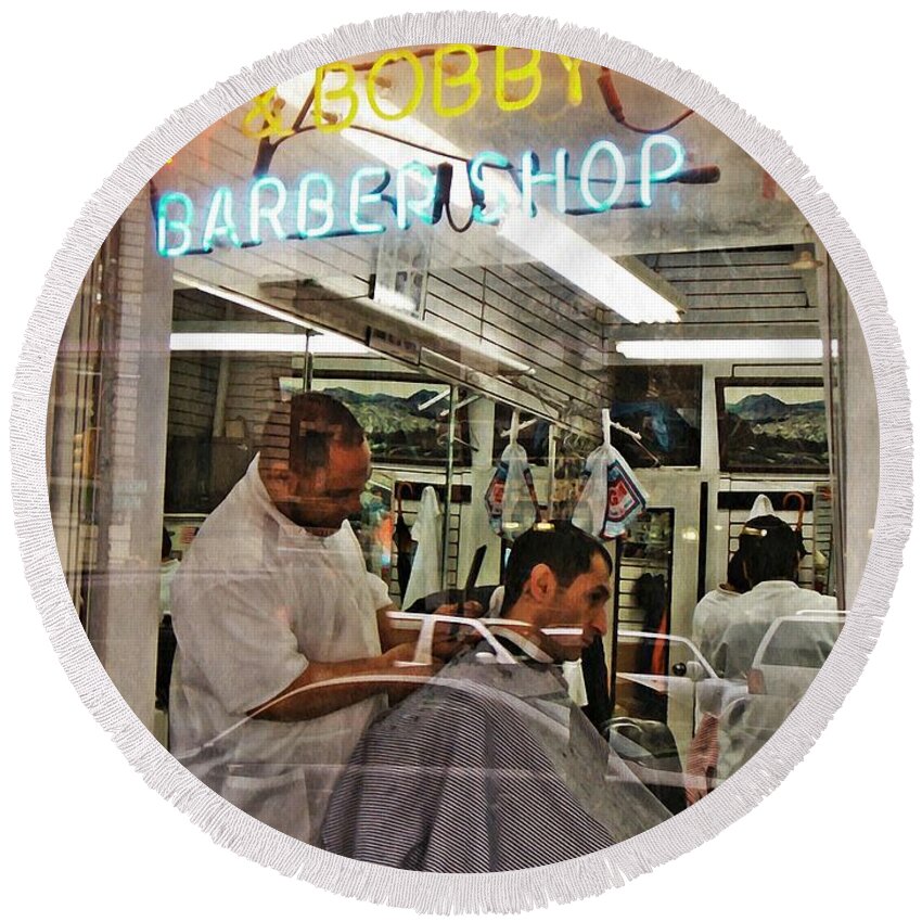 Barber Round Beach Towel featuring the photograph Barber Shop by Sarah Loft