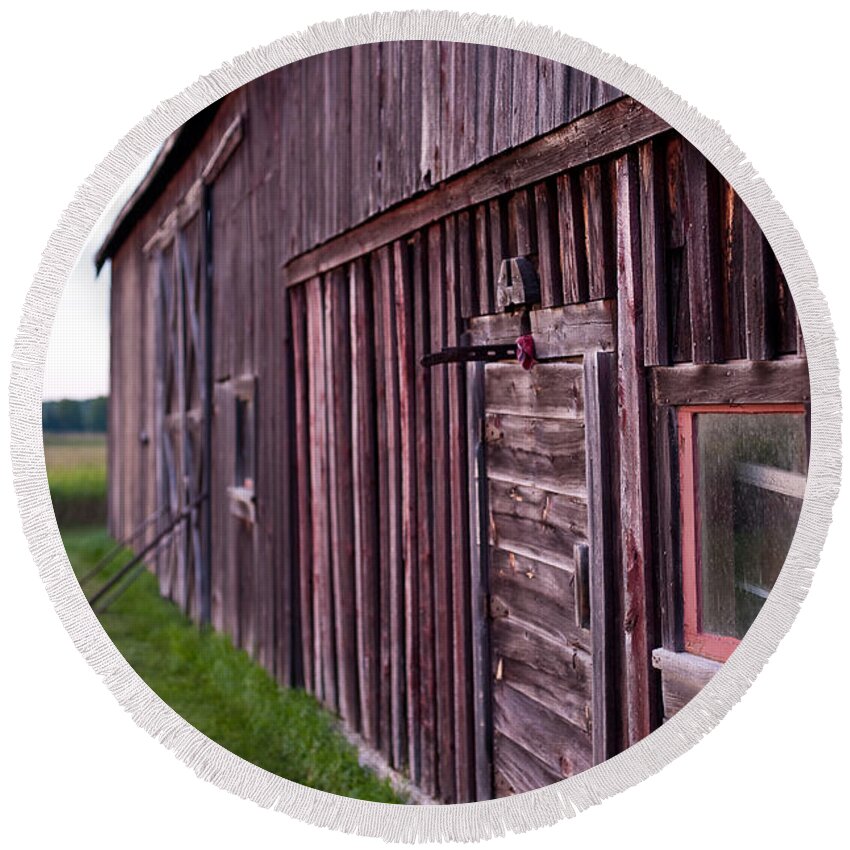 Rustic Round Beach Towel featuring the photograph Barn Door Small by Steven Dunn