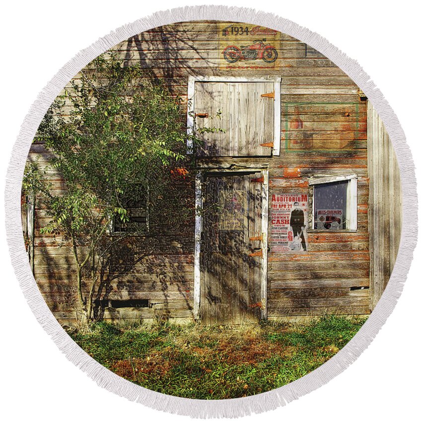 Barns Round Beach Towel featuring the photograph Barn Doors by John Anderson