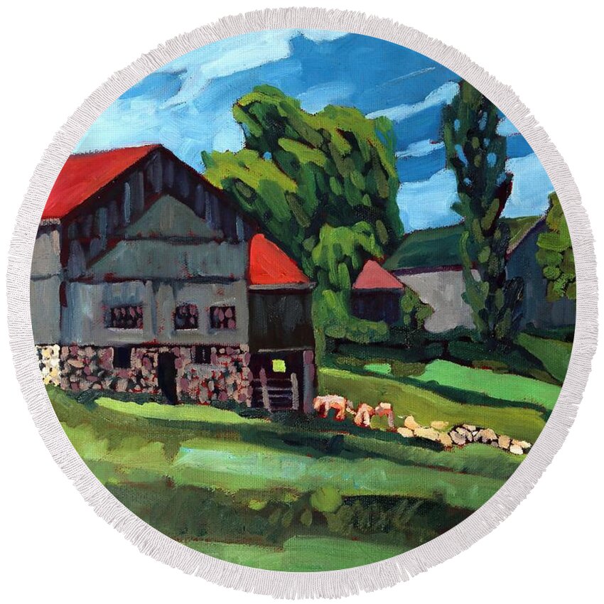 814 Round Beach Towel featuring the painting Barn Roofs by Phil Chadwick