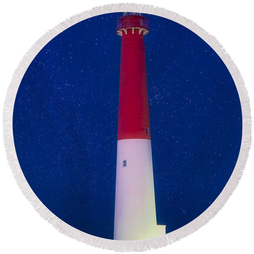 Barnegat Round Beach Towel featuring the photograph Barnegat Light Star Shower by Susan Candelario