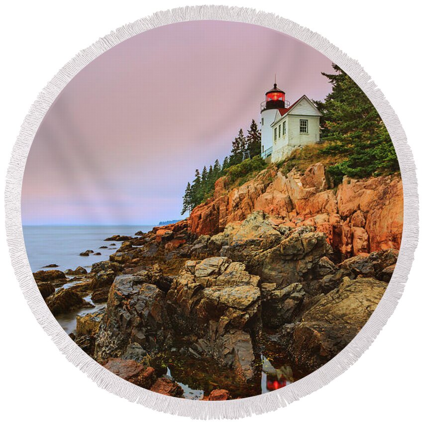 Usa Round Beach Towel featuring the photograph Bass Harbor Head Light - Maine by Henk Meijer Photography