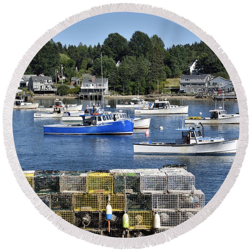 maine Lobster Round Beach Towel featuring the photograph Bass Harbor - Maine - Mt. Desert Island by Brendan Reals
