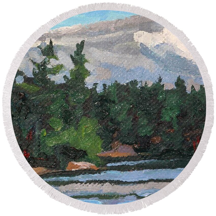 1990 Round Beach Towel featuring the painting Bass Lake Afternoon by Phil Chadwick