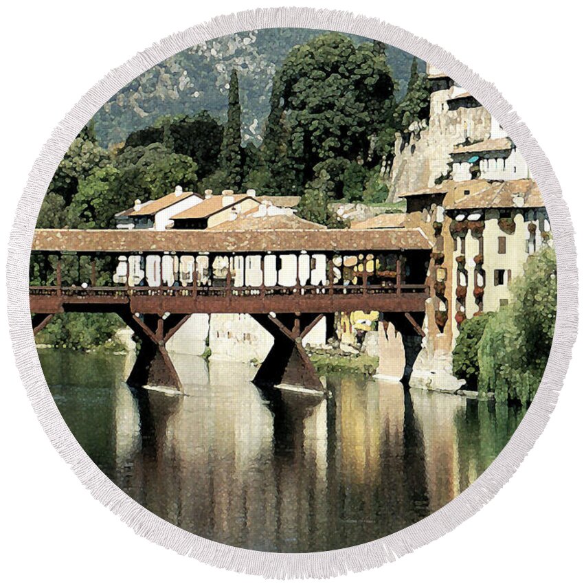 Italy Round Beach Towel featuring the photograph Bassano's Bridge by Donna Corless