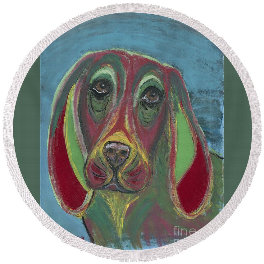 Basset Hound Round Beach Towel featuring the painting Basset Hound Abstract by Ania M Milo