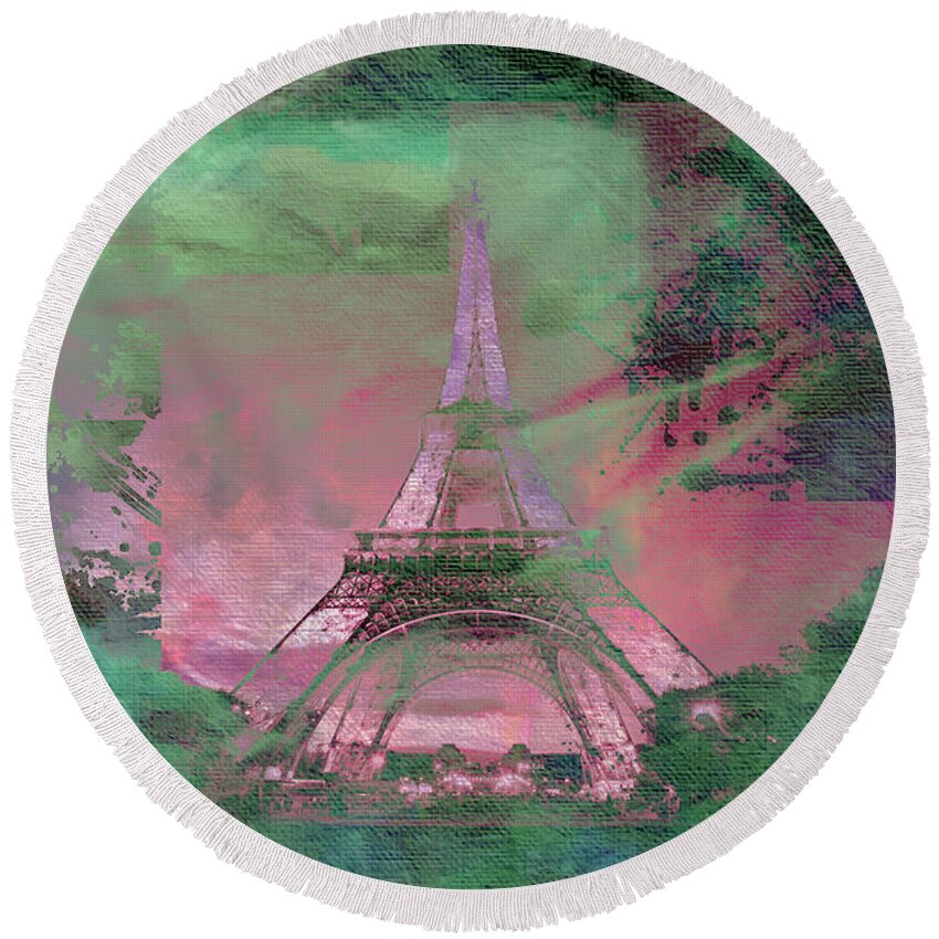 Paris Round Beach Towel featuring the mixed media Bastille Day 4 by Priscilla Huber