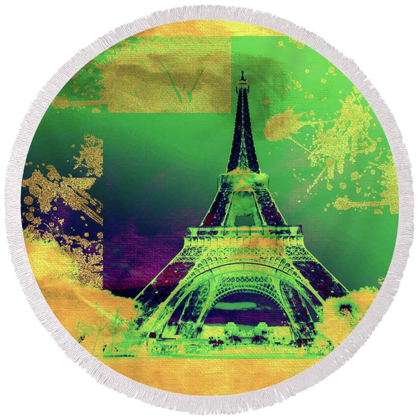 Paris Round Beach Towel featuring the mixed media Bastille Day 7 by Priscilla Huber