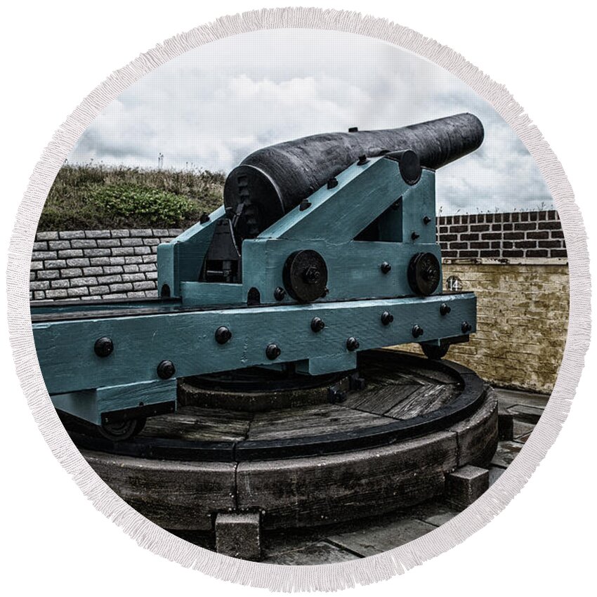 Cannon Round Beach Towel featuring the photograph Bastion Gun by Dale Powell