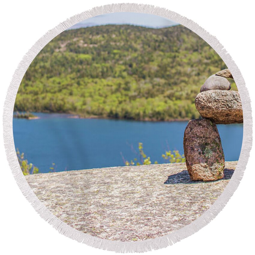 Maine Round Beach Towel featuring the photograph Bates Cairn by Holly Ross