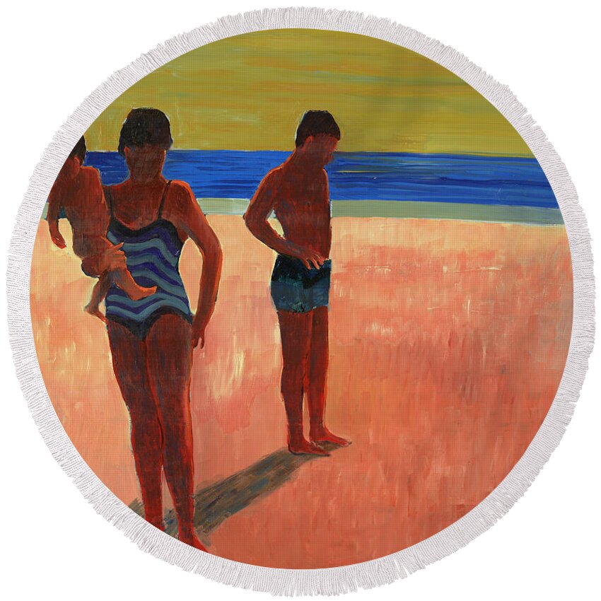 Beach Round Beach Towel featuring the painting Bathers 88 by Thomas Tribby