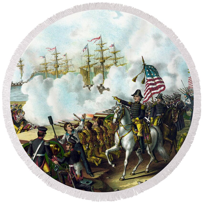 Andrew Jackson Round Beach Towel featuring the painting Battle of New Orleans by War Is Hell Store