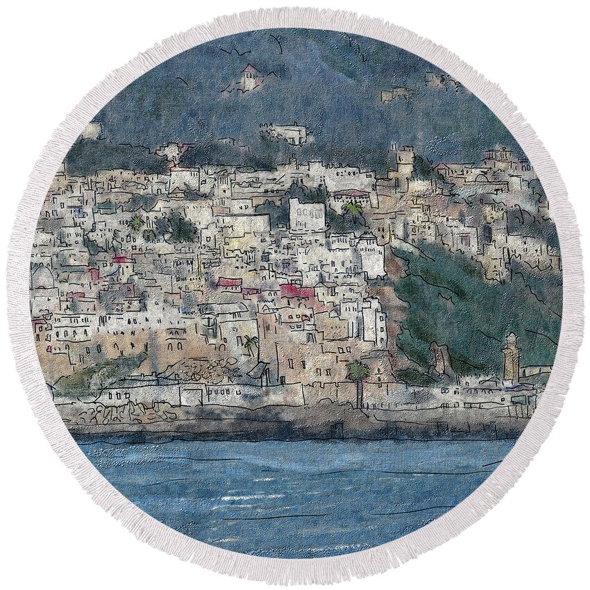Bay Round Beach Towel featuring the painting Bay of Tangier by Thomas Tribby