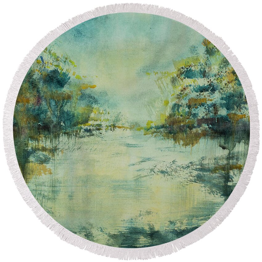 Cajun Round Beach Towel featuring the painting Bayou Fall by Francelle Theriot