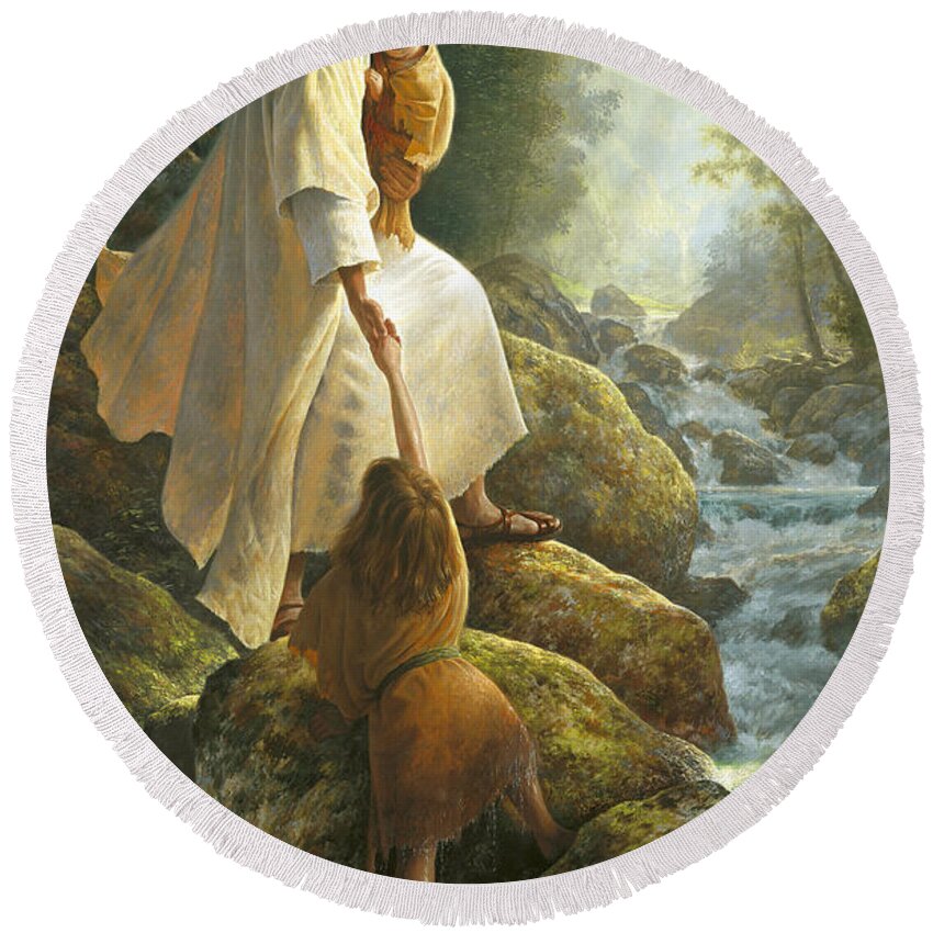 Jesus Round Beach Towel featuring the painting Be Not Afraid by Greg Olsen