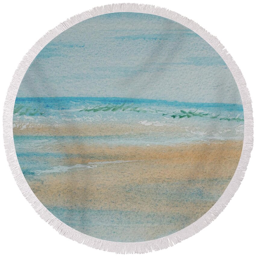 Beach Round Beach Towel featuring the painting Beach at High Tide by Dorothy Darden